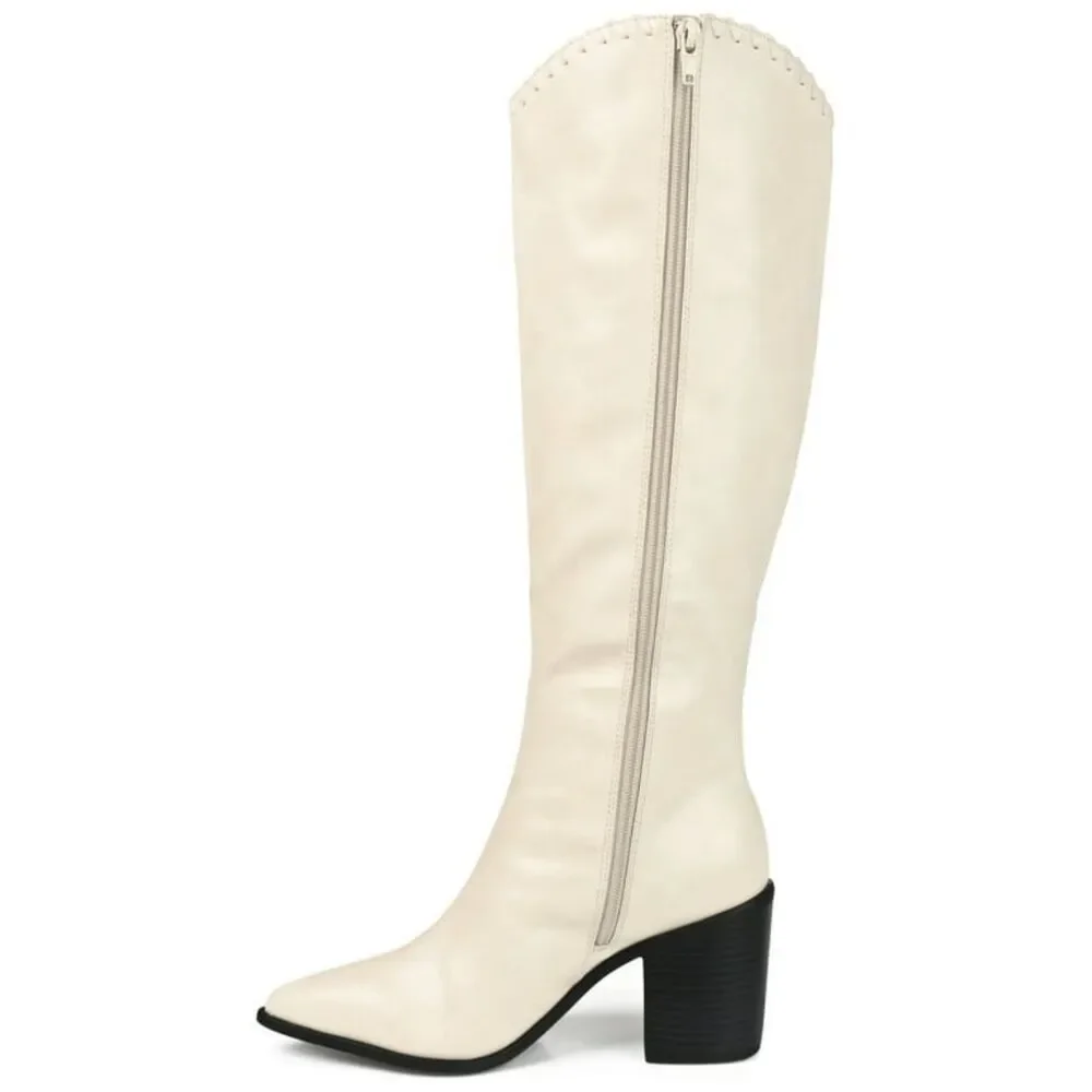 (R-4608) Journee Womens Daria Stacked Heel Knee High Boots Sz 8WC (Wide Calf)